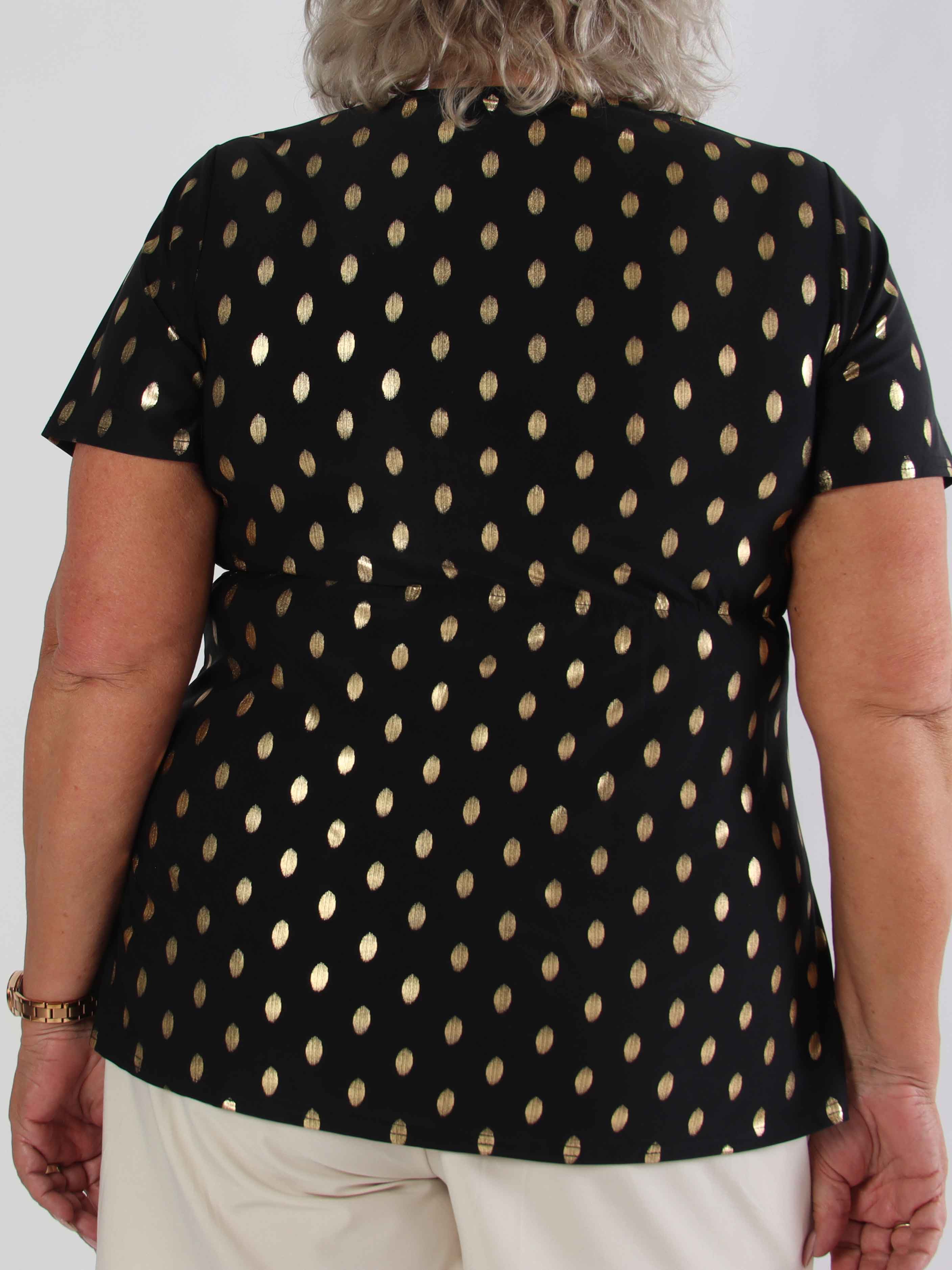 Molly Dot Shirt - Elastisk plus size blue med fin knudedetalje foran